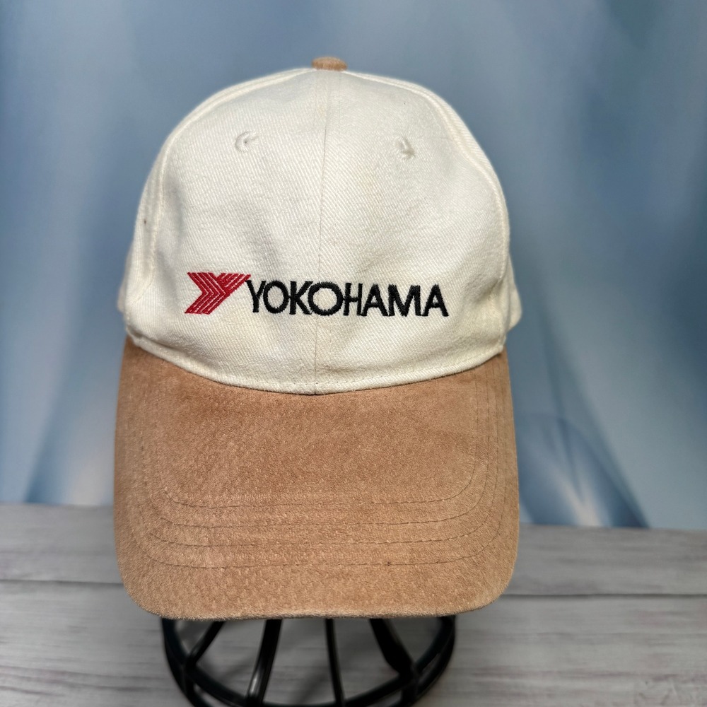 VTG Yokohama Racing Hat Mens OS Cream Tan Faux Suede Brim Cap JDM